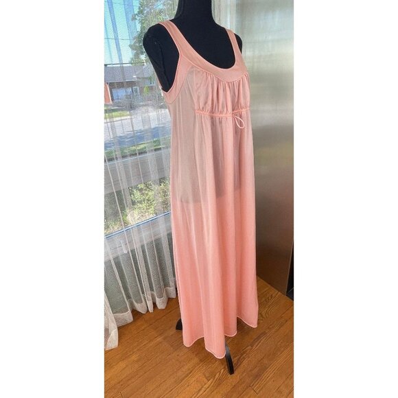 Vintage 80s night dress, peach sleeveless nightgown, slip on negligee - Picture 8 of 8